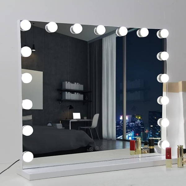 70 X 55 Cmhollywood sminkspegel med 3 färgljus & 14 dimbara LED-lampor, stor sminkspegel med USB laddningsport för bordsdressin