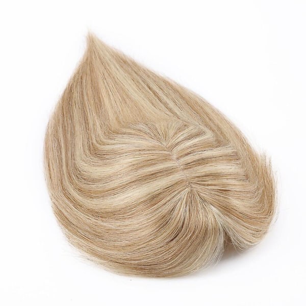 Silk Andas Människohår Topper med Bangs Topper Hairpiece 8inch brown & bleach blonde