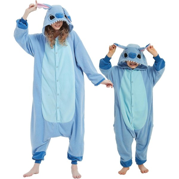 Voksen Barn Unisex Onesie Pyjamas Jul Nattøy Jumpsuit Cosplay kostyme for kvinner og menn Blue Stitch Large
