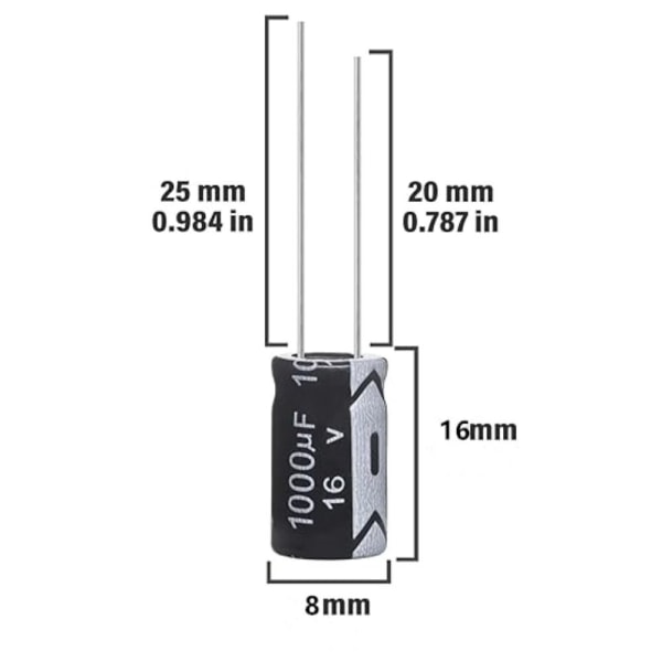 16V 1000uF kondensator aluminium 20STK 20STK