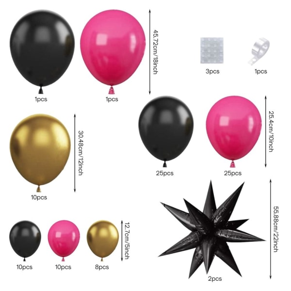 Hot Pink Black Balloon Garland Kit Arch Kit Metallic Gold