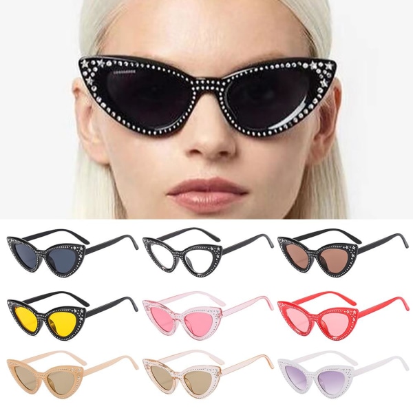 Afgift Preference Falde sammen Cat Eye solbriller til kvinder Diamant solbriller HVID-GRÅ f11e | Fyndiq