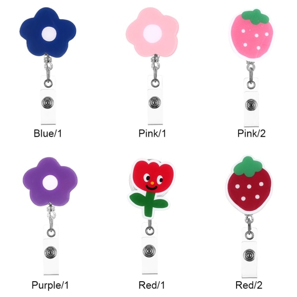 Strawberry Floral Badge Reel ID Badge Card Clips BLÅ 1 1 1571
