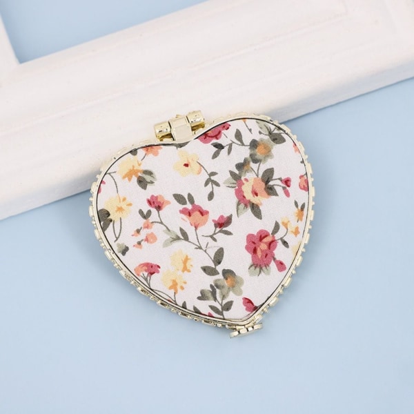 Mini Makeup Floral Mirror Pocket Kosmetisk Spejl HJERTE-HVID Heart-White