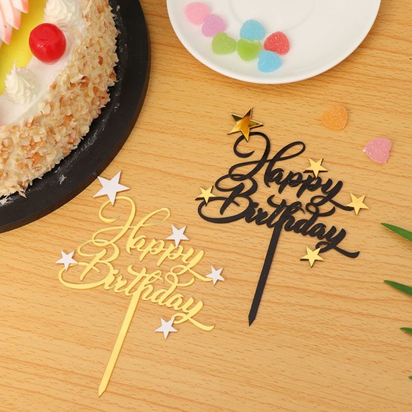 Cake Topper Grattis på födelsedagen Akryl Dekor GULD