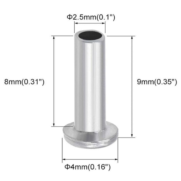 100 kpl Alumiininen litteä ristikkopää Puoliputkimainen niitit M2,5 X