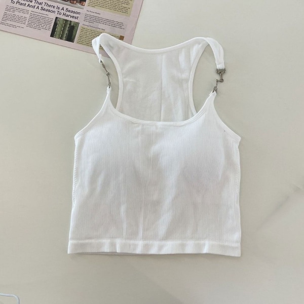 Metalspænde-vest-tanktop med brystpude HVID white