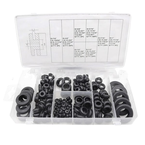 180 st gummigenomföringar Kit Wire Protection Ring Gummi