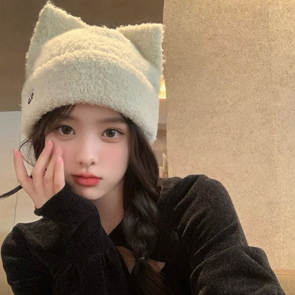 Cat Ear Beanies Plys strikhue BEIGE Beige