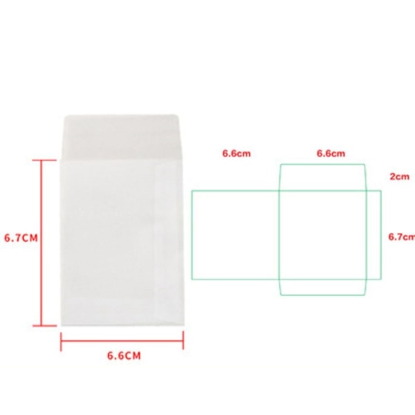 100 stk/parti Blank gjennomskinnelig konvolutt Sulfat papirkonvolutt 6.6x6.7cm