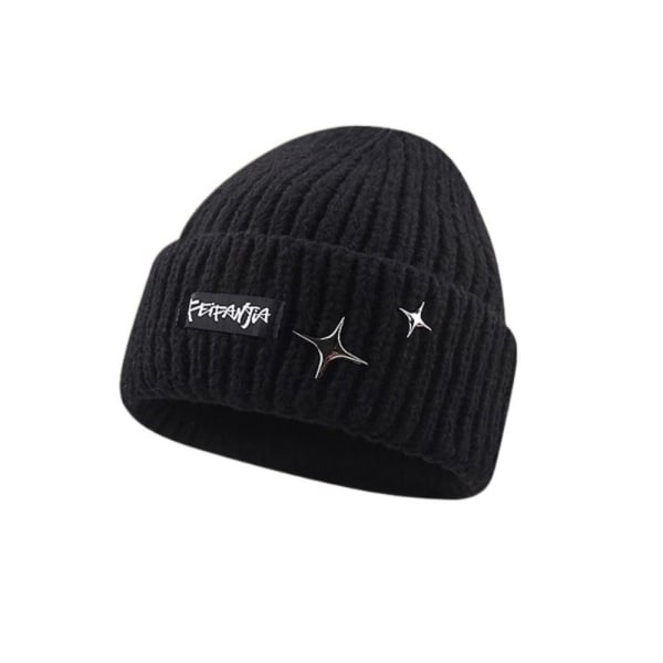 Letter Knitted Hat Wool Cap MUSTA Black