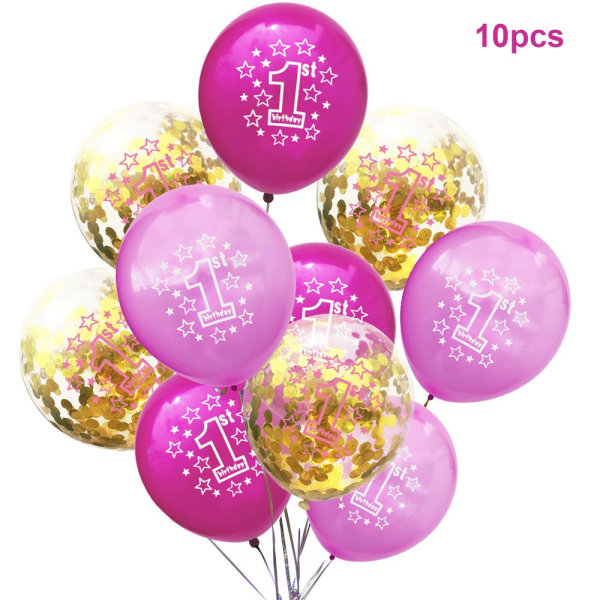 10 stk Lateksballongsett Konfettiballong 1. bursdag 3