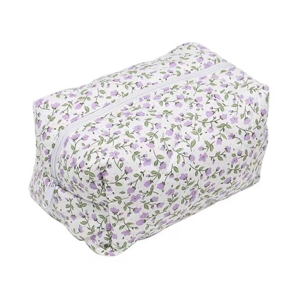 Floral Puffy tikattu meikkipussi Suuri matkakosmetiikkalaukku VILLA purple