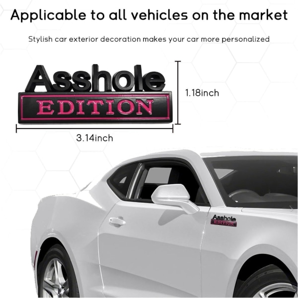 2 stk Asshole Edition emblem klistermærke 3D bogstav bil Decal Auto