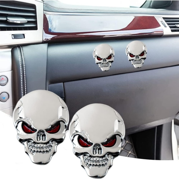 2 stk Skeleton Skull Logo Emblem Badge 3D Skull Heads Bildekaler