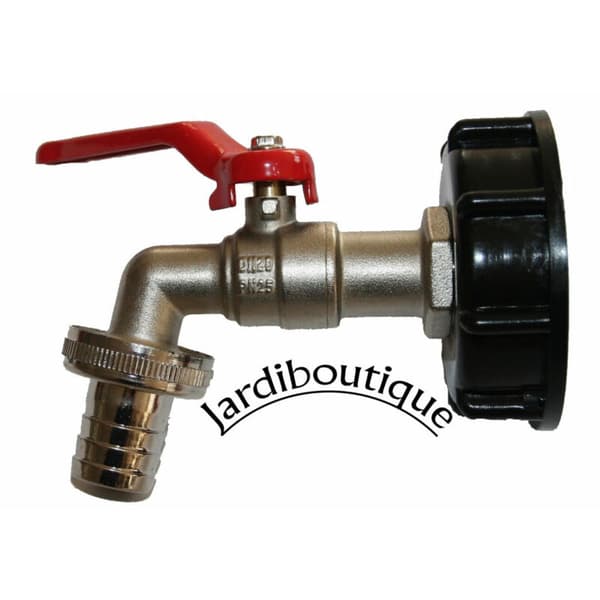 S60x6 fitting med ventil til IBC tank - Forkromet messinghane til IBC tank med 20x27 udløb