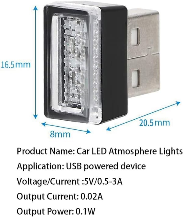 LED Bilomgivelseslys, 5 Indvendige Lys, Plug-in Omgivelseslys, Mini USB Bilinteriør - Hvid