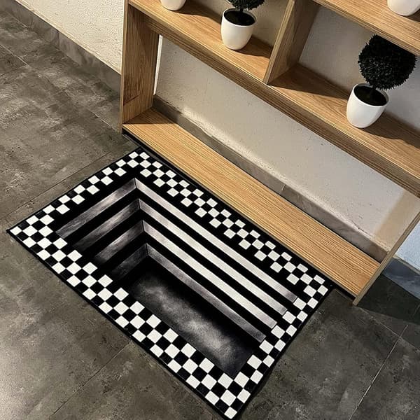3D-gulvteppe, 3D Vortex-teppe for soverom og stue, svart og hvitt rutemønster, 3D-synsteppe, 40 x 60 cm