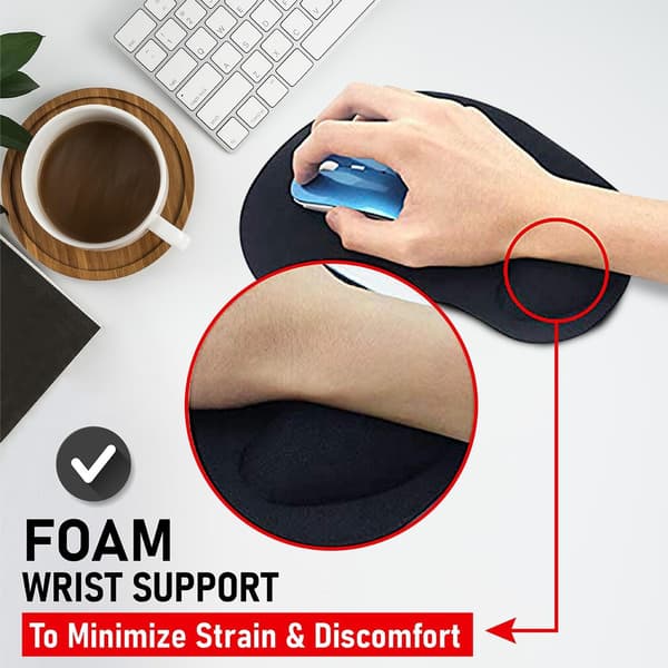 Musemåtte SORT ANTI-SLIP KOMFORT MUSEMÅTTE MED GELSKUM HVILE HÅNDLEDSSTØTTE