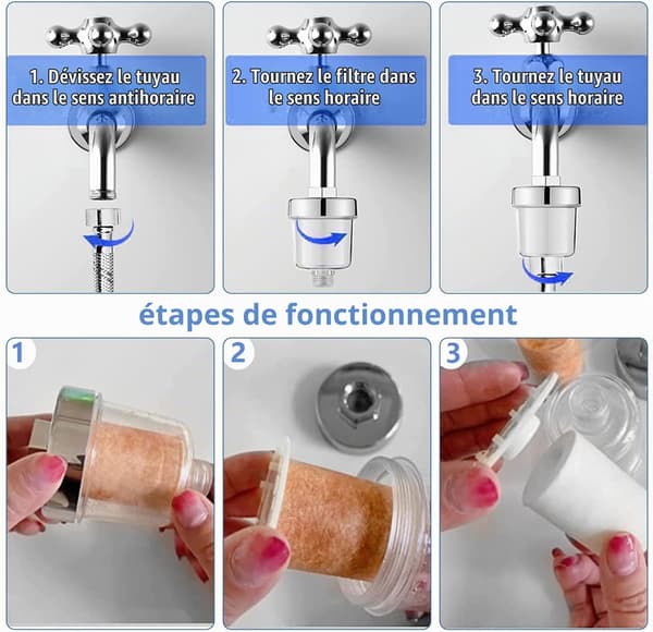 1 st duschfilter, kalkfilter, med 6 filterelement, passar de flesta duschmunstycken