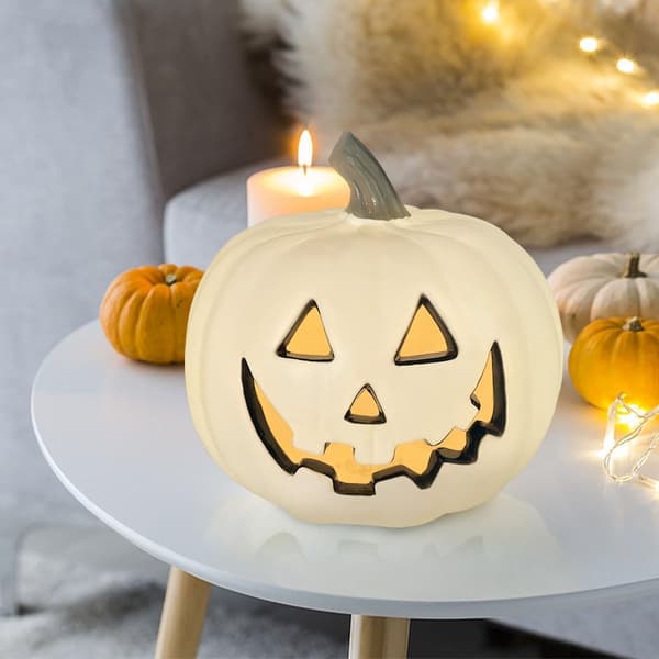 Halloween utendørsdekorasjon LED-lysende gresskar, Halloween gresskarpynt, Halloween gresskarlykt (hvit)