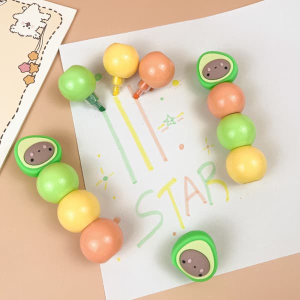 3-i-1 Highlighter, Pastelfarver, Grøn, Gul, Orange, Hurtigtørrende, Avocado Tema