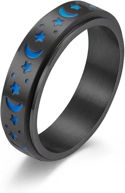 Anti Angst Fidget Ring Rustfrit Stål Spinner Ring Sol Måne Stjerne Roterbar Størrelse W