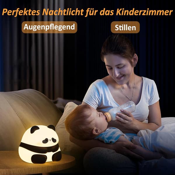 Panda Natlampe til Børn, Genopladelig Dæmpbar LED Touch Lampe med Timer, Blød Silikone Sengelampe til Børneværelset