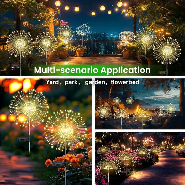 Sett med 4 utendørs solcellehagelys, 120 LED, 8 moduser, stjerneklar nattlys, vanntette plenlys, varmhvit