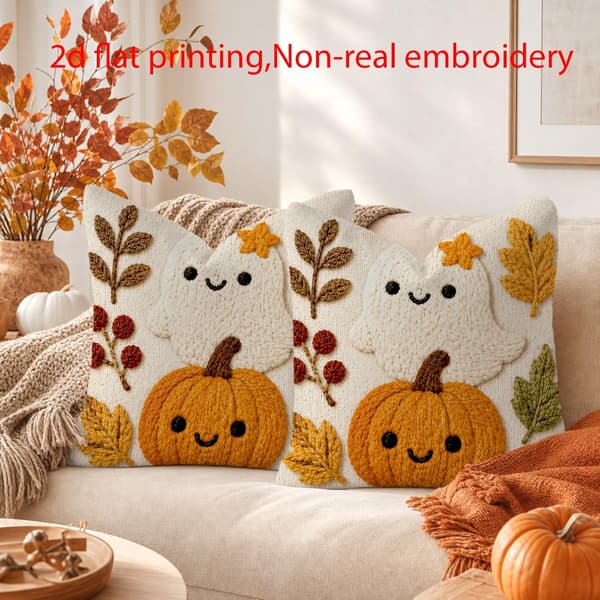 Rustikt Halloween-kuddfodral – Obroderad pumpadesign, för soffa, sovrum, vardagsrum, kontor (kudde ingår ej)