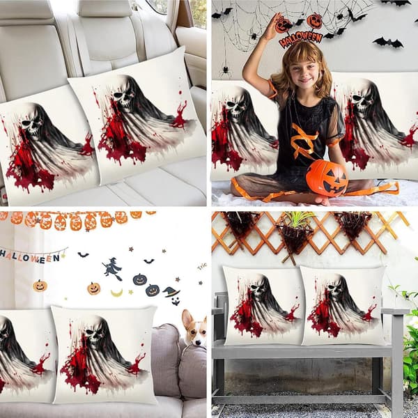 Halloween Kuddfodral 45 x 45 cm - Halloween Linne Kuddfodral för Soffa, Sovrum, Arbetsplats - Stol