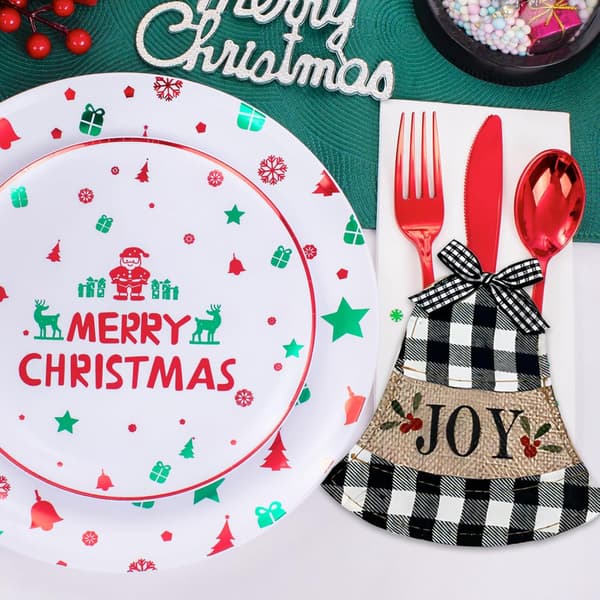 4 stk. Julebestikkposer Julebestikkholder Julekniver Servise Kutterposer Sett Jule Serviettpose