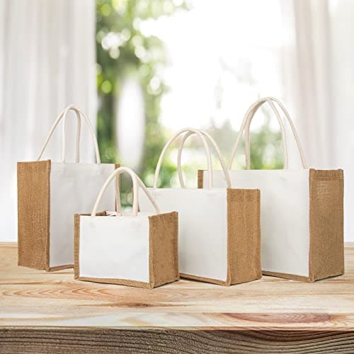 Set med 6 strandväskor i jute och canvas, matkassar