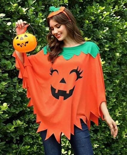 Halloween Græskar Poncho Kostume til Kvinder, Voksen