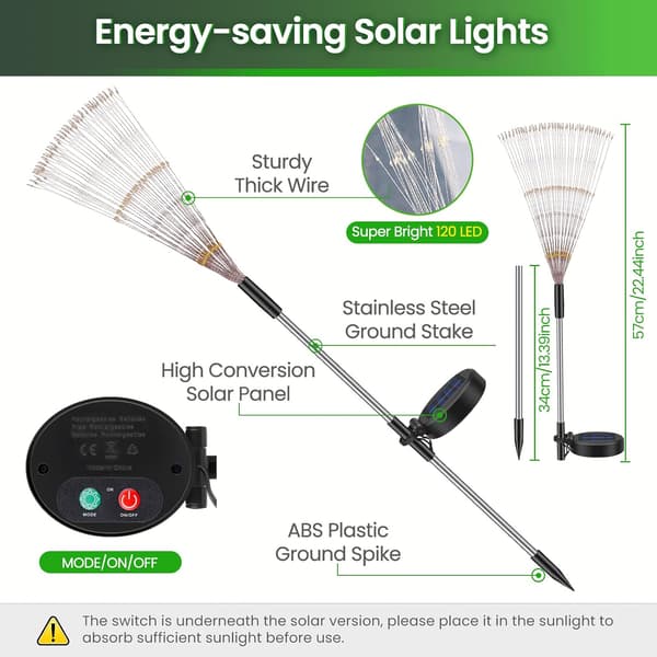 Sett med 4 utendørs solcellehagelys, 120 LED, 8 moduser, stjerneklar nattlys, vanntette plenlys, varmhvit
