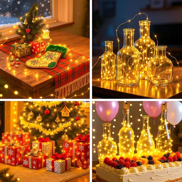 Lysende flaskepropper, 6 stk, [2M20 LED] Lysende flaskepropper til bryllup, fest, DIY, jul, solnedgang, varmhvit