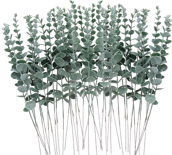 36 st Eukalyptusstjälkar Konstgjorda eukalyptusblad 38 cm Faux eukalyptusgrenar för bröllopsbukett Heminredning