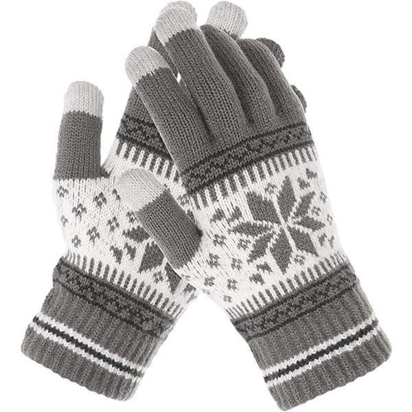 1 Par Vinter Touch Screen-Vantar, Snöflinga Tryckt Vinter Tjocka Stickade Vantar Textning Vantar Varma Touchscreen Vantar