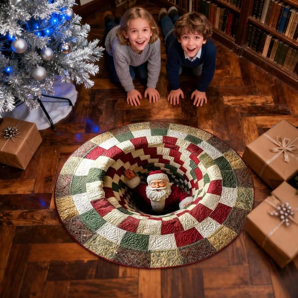 3D optisk illusjon juleteppe, 80 cm rundt juleteppe, sklisikre dørmatter med optisk illusjon, stue, bad