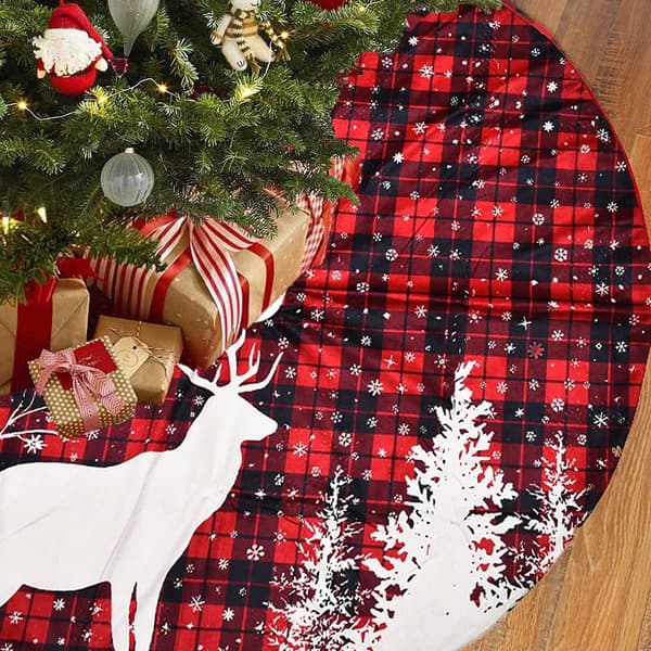 Juletræstæppe, 48 tommer Buffalo Plaid Juletræstæppe Rød og Sort Rustik