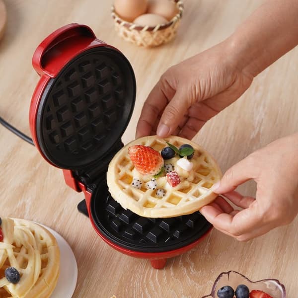 Mini Elektrisk Vaffeljern, Non-Stick Overflate, Rød