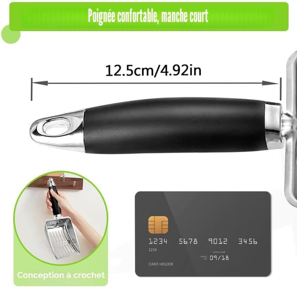 1 stk. kattesandspade i rustfritt stål - Solid nettingspade - Egnet for kattesandkasser - Svart
