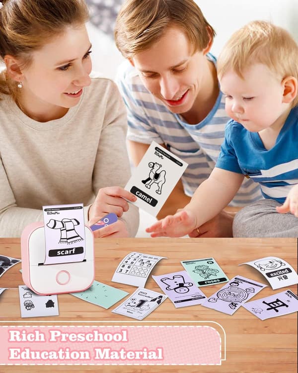 Mini Labelprinter - T02 Lille Bærbar Printer, Lærings Sticker Printer, Noter, Billeder, Pink