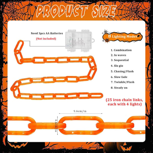 Halloween lyslenke, 2M, lyslenke til Mardi Gras, temafest (oransje)