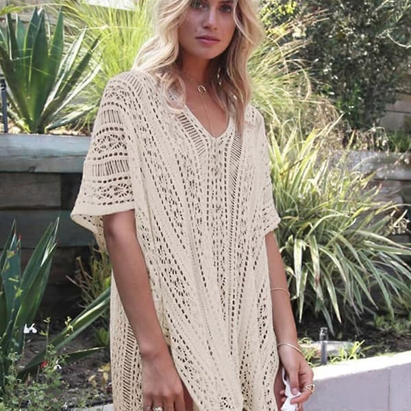 [newpattern] Strandpool baddräkter dam baddräkt ärmar virkad klänning