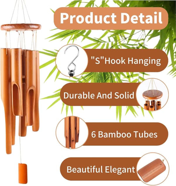 Bambu-tuulikellot, 6 putken bambu-tuulikellot ulko- ja sisäkäyttöön, 75 cm bambu-tuulikellot