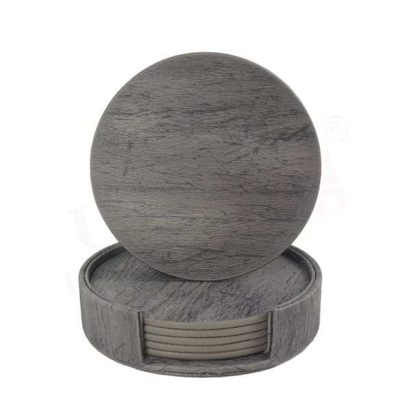 6-pakning Reversible Brikker Valnøtt Pu Med Holder Brun Brun
