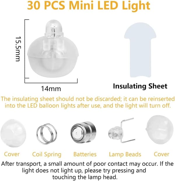 30 stk. mini LED-lysballonger, runde blinkende festlys