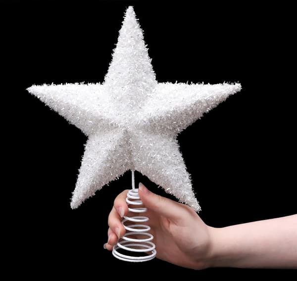 19 cm Vakker Hvit Glitterende Tretoppstjerne - Juletrepynt