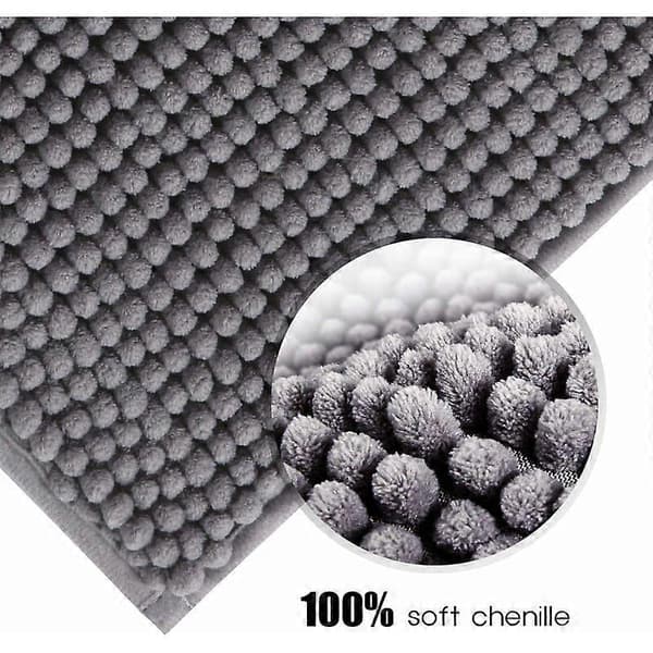 Absorberende skridsikker bademåtte 80 cm x 50 cm Chenille mikrofiber brusemåtte til badeværelse, grå